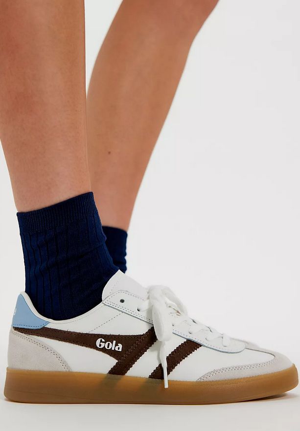 Gola Viper Leather Sneaker in White/Dark Brown/Gum