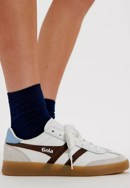 Gola Viper Leather Sneaker in White/Dark Brown/Gum