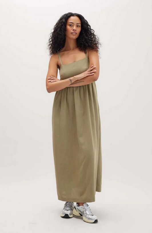 Richer Poorer Linen Maxi Dress in Dried Sage