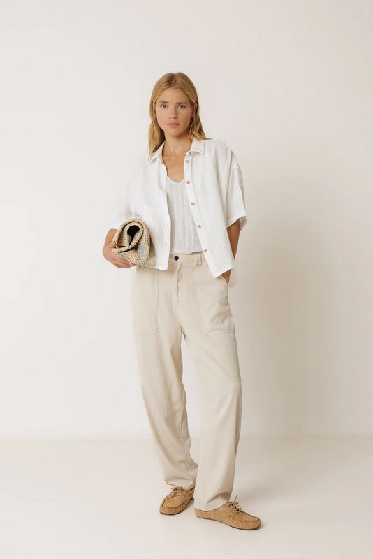 Indi &amp; Cold Camisa Marfil Crop Linen Shirt