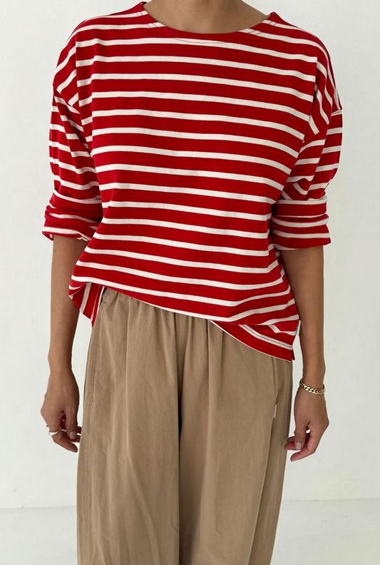 Le Bon Shoppe Sailor Top in White Stripe On Red