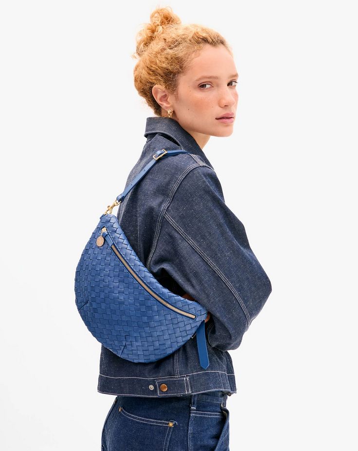 Clare V. Grande Fanny in French Blue Diagonal Woven