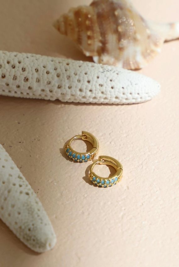 Katie Waltman Jewelry Turquoise Duo Huggies in Gold KW81