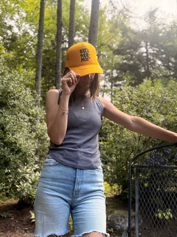 Clare V. Trucker Hat in Excusez Moi Marigold