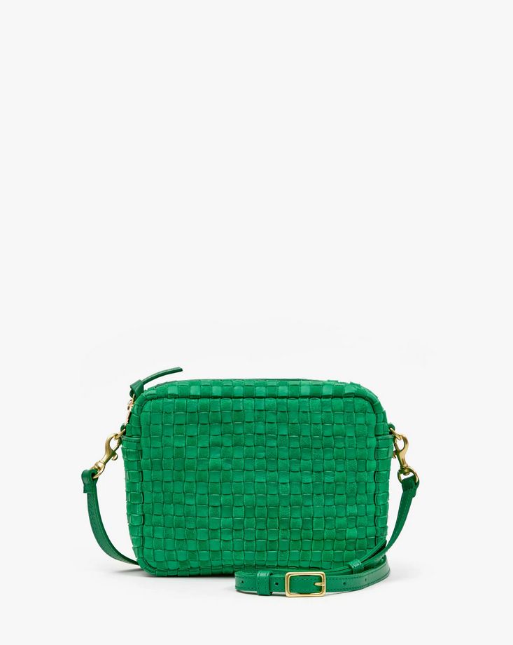 Clare V. Midi Sac in Grass Woven Checker