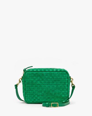 Clare V. Midi Sac in Grass Woven Checker