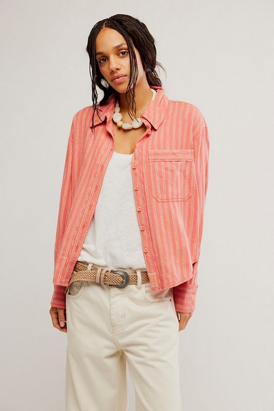 Free People Striped Linen Laurel Button Down