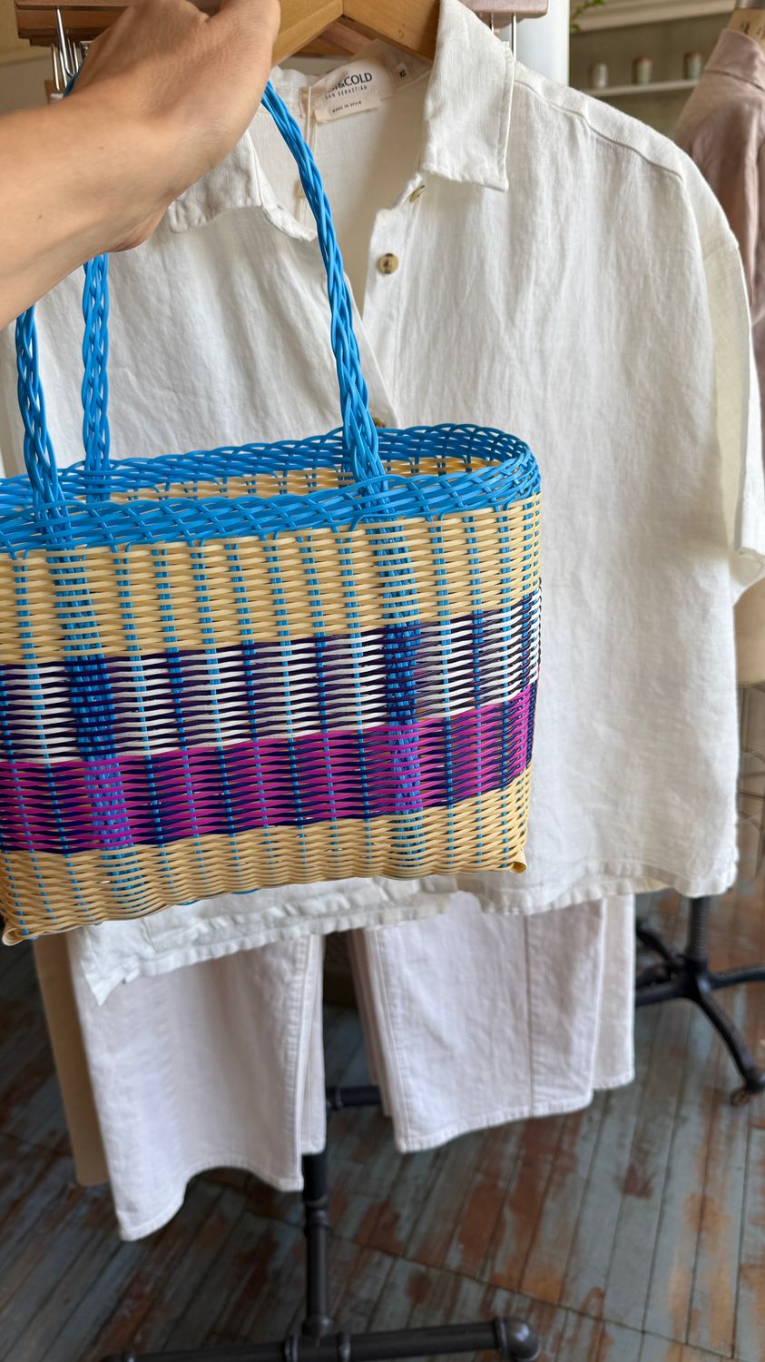 Costa Rican Handmade Recycled Bag in Blue Handle CR2