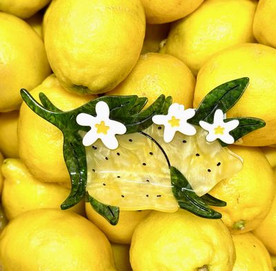 Jenny Lemons XL Lemon and Flowers Hair Claw Clip JL9