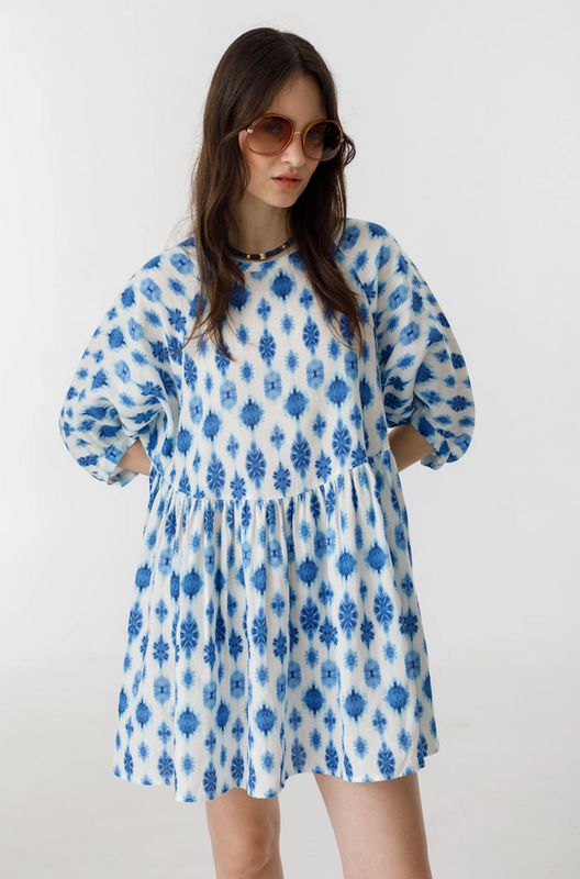 Lanhtropy Alcala Linen Dress in Hamptons Print