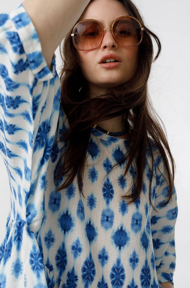 Lanhtropy Alcala Linen Dress in Hamptons Print