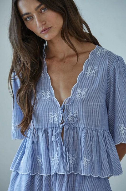 By Together Striped Front Tie Peplum Top