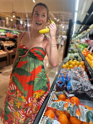 Farm Rio Fruit Trolley Red Sleeveless Maxi Dress