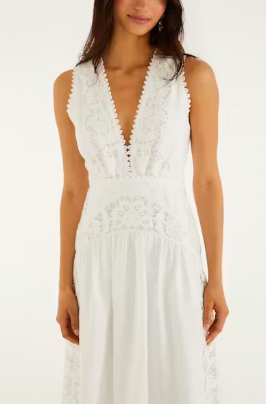 Farm Rio Off-White Richilieur Midi Dress