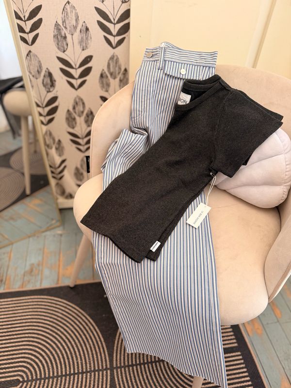 Paige Anessa Pocket Raw Hem in Blue Breeze Stripe