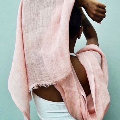 Slate + Salt Gauze Linen Scarf in Rose