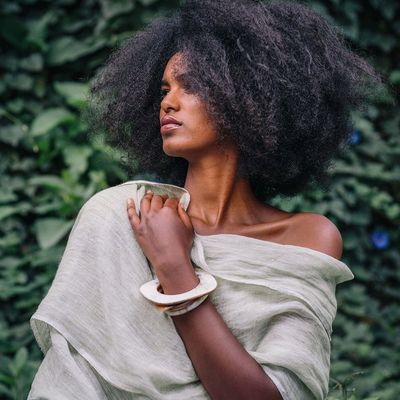 Slate + Salt Gauze Linen Scarf in Flax