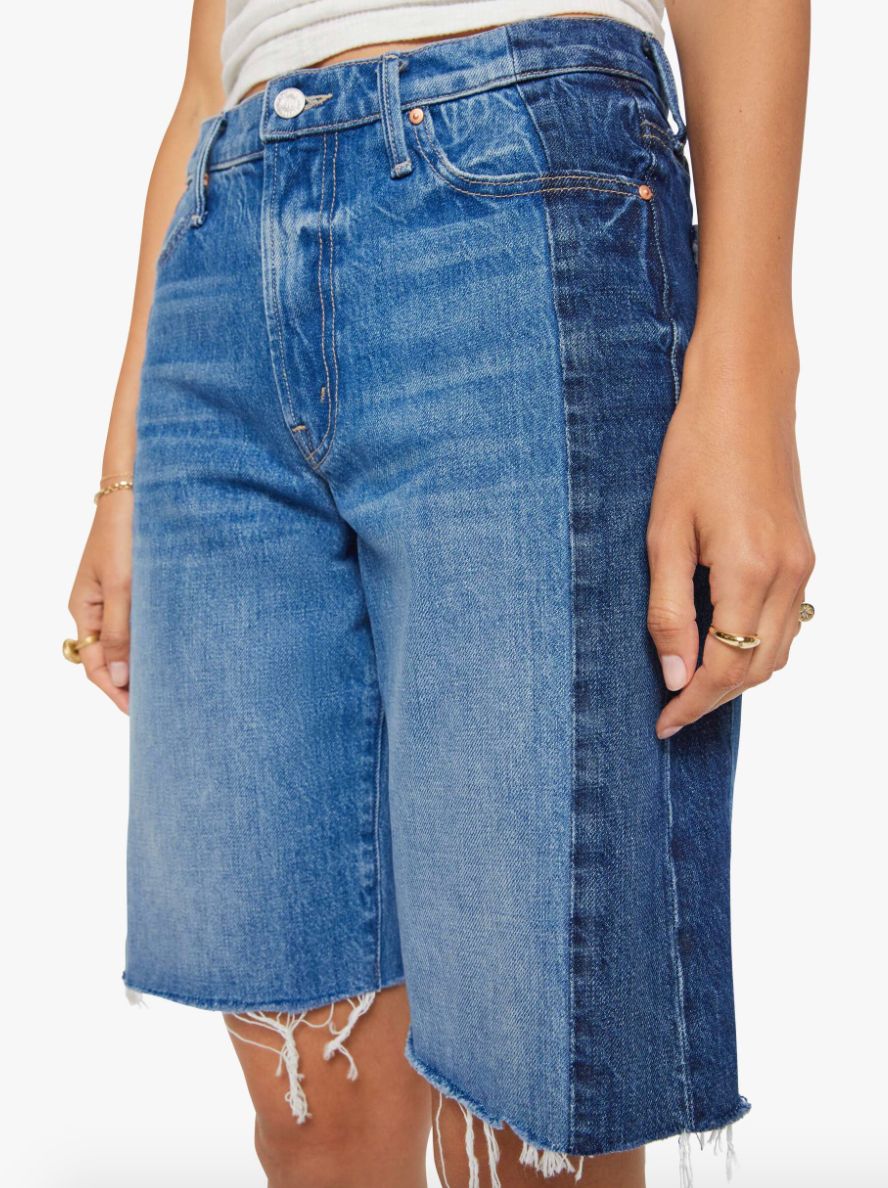 Mother Mid Rise Maven Bermuda Fray In Double Stack