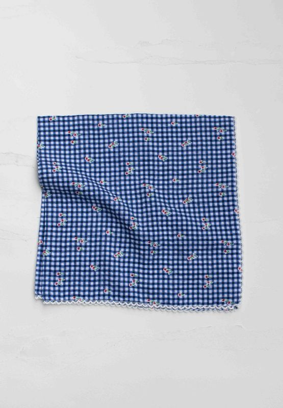 Tiepology Blue Gingham Floral Scarf T3