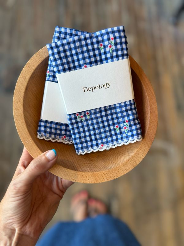 Tiepology Blue Gingham Floral Scarf T3