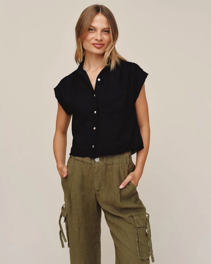 Bella Dahl Cap Sleeve Trimmed Shirt (Two Colors)