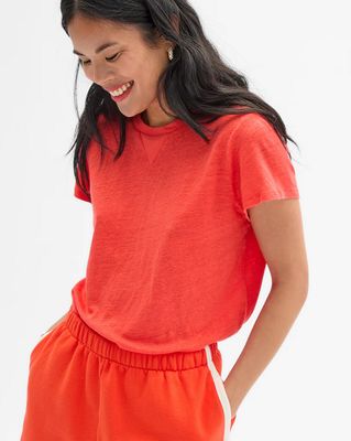 Clare V. Classic Tee in Bright Poppy w/ V-Stitch