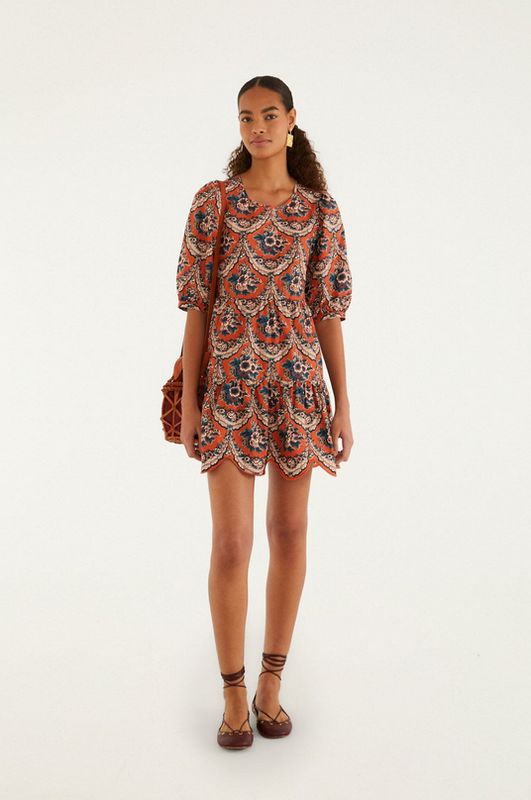Farm Rio Terracotta Victorian Puff Sleeve Mini