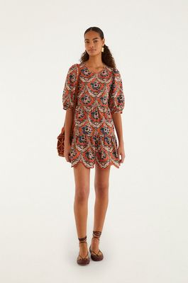 Farm Rio Terracotta Victorian Puff Sleeve Mini