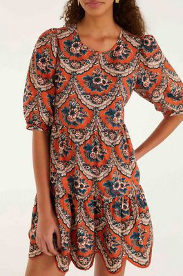 Farm Rio Terracotta Victorian Puff Sleeve Mini