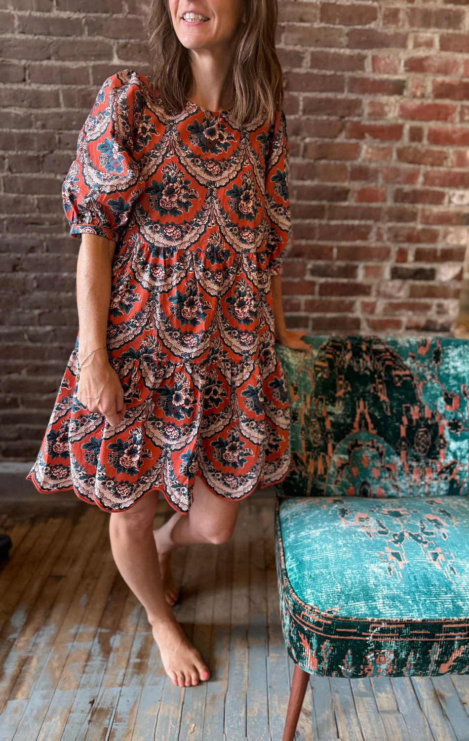 Farm Rio Terracotta Victorian Puff Sleeve Mini