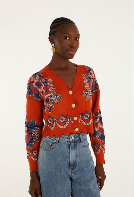 Farm Rio Victorian Floral Buttoned Knit Cardigan