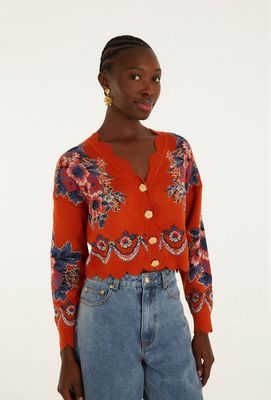 Farm Rio Victorian Floral Buttoned Knit Cardigan