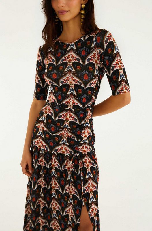 Farm Rio Black Porcelain Birds Slim Maxi Dress