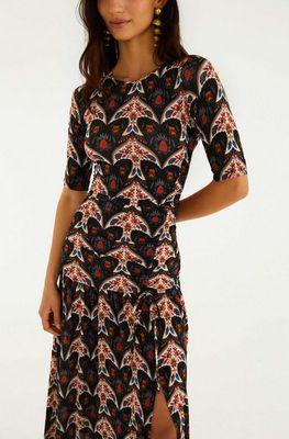 Farm Rio Black Porcelain Birds Slim Maxi Dress