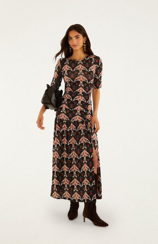 Farm Rio Black Porcelain Birds Slim Maxi Dress
