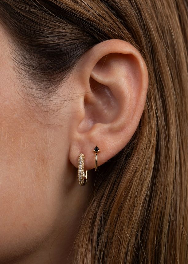 Jax Kelly Open Mini Hoop Black CZ Gold Earrings JX63