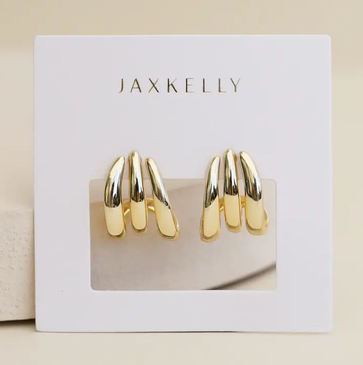 Jax Kelly Gold Three Hoop Huggie Earring JX64
