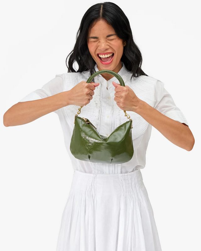 Clare V. Petit Moyen Messenger Crinkle Patent Army