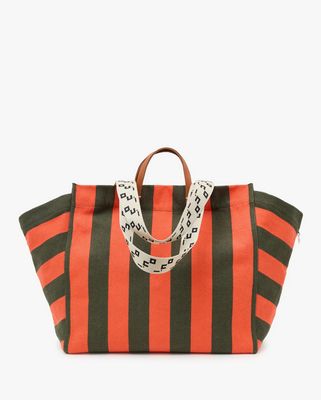 Clare V. La Cote Tote in Army/Bright Poppy Canvas Stripe