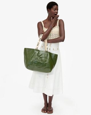 Clare V. Grande Bateau Tote Crinkle Patent Army