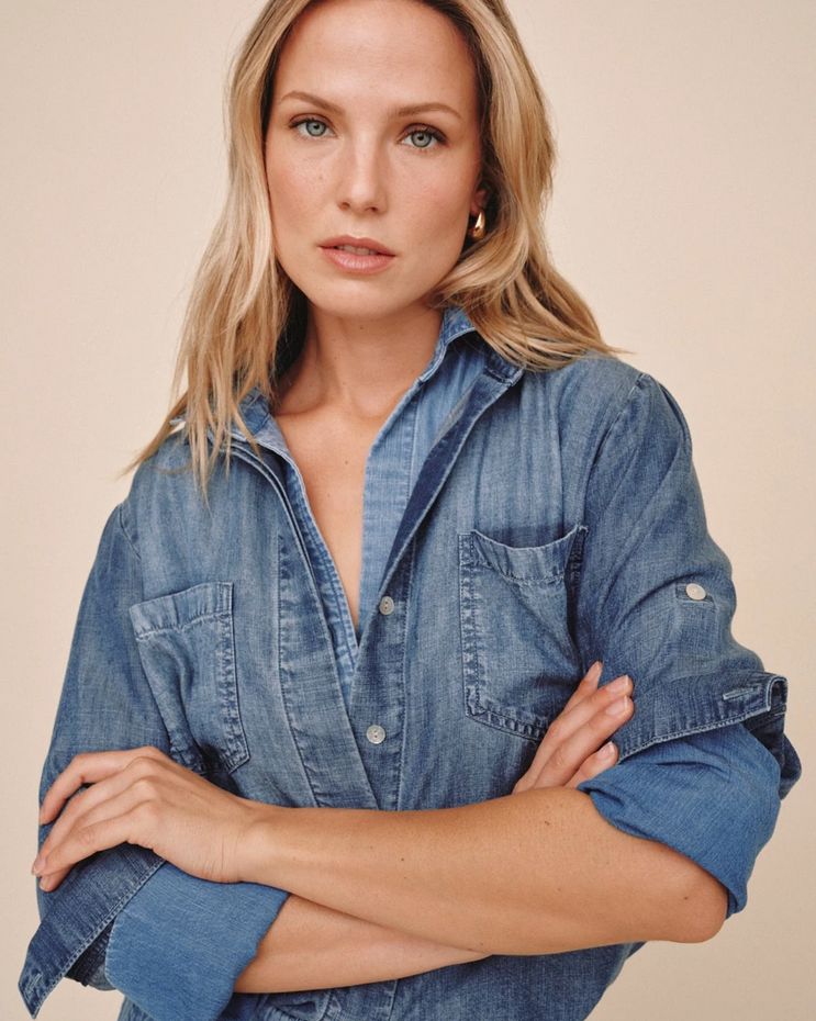 Bella Dahl Split Back Button Down in Shadow Blue