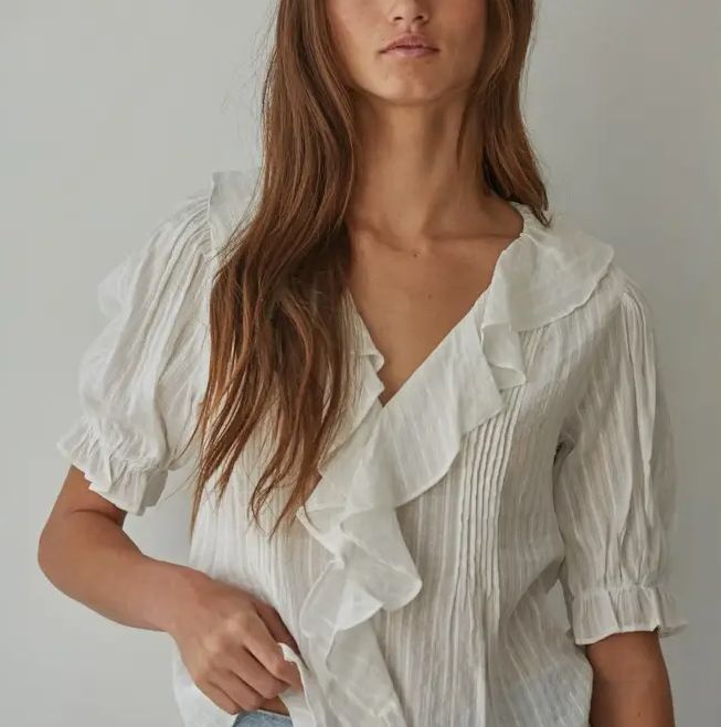 By Together Woven Cotton V-Neck Short Sleeve Top (Two Colors)