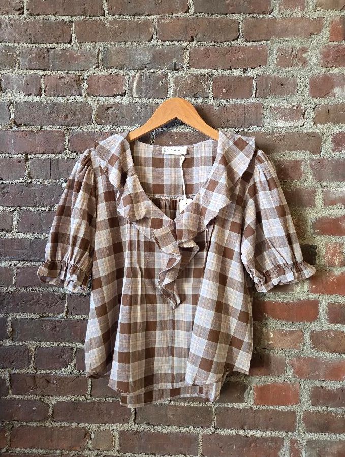 By Together Woven Cotton V-Neck Short Sleeve Top