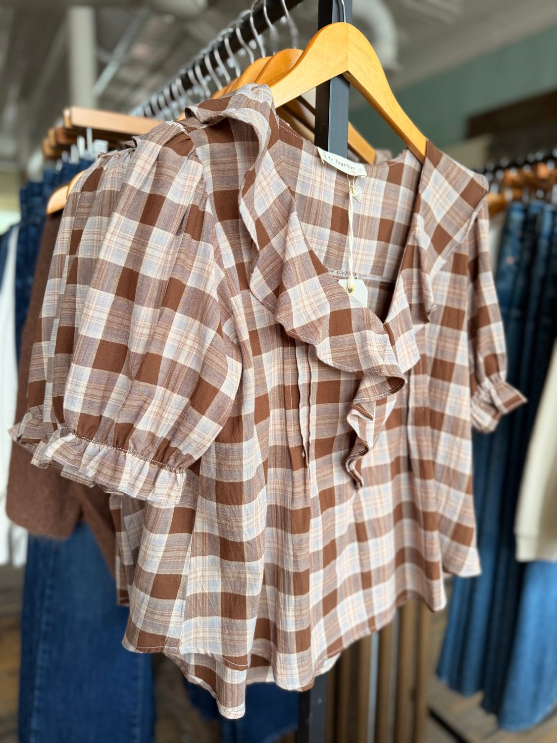 By Together Woven Cotton V-Neck Short Sleeve Top