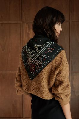 Indi &amp; Cold Cross Stitch Embroidered Handkerchief in Carbon