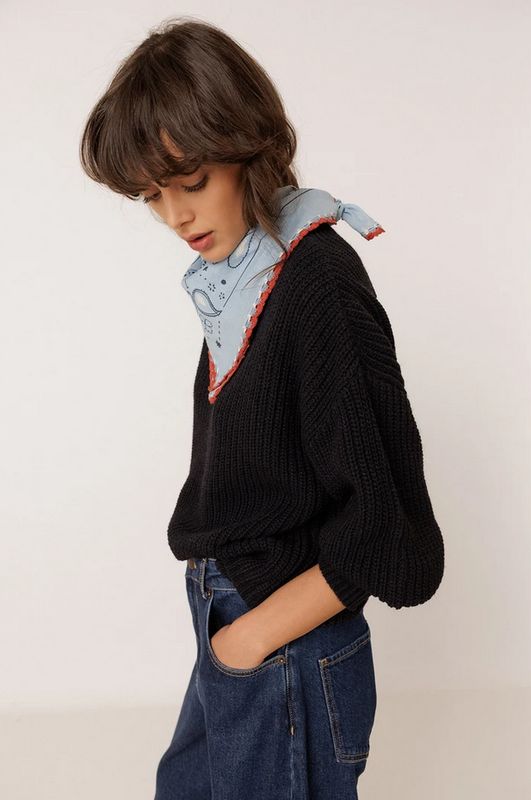 Indi &amp; Cold Bandana with Crochet Trim in Cielo