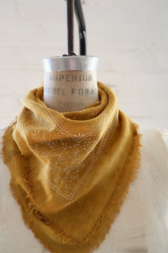 Eco Raw Studio Desert Gold Classic Print Naturally Dyed Bandana in White ER7