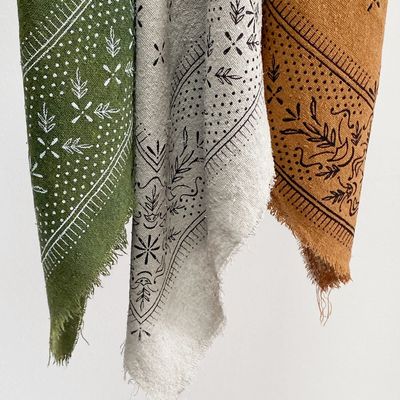 Eco Raw Studio Olive Green Classic Print Naturally Dyed Bandana in White Ink ER9