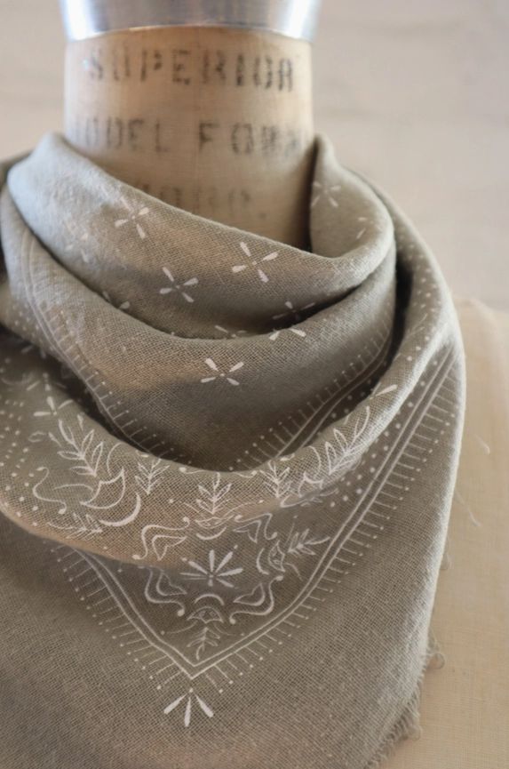 Eco Raw Studio Sage Grey Classic Print Naturally Dyed Bandana in White Ink ER10