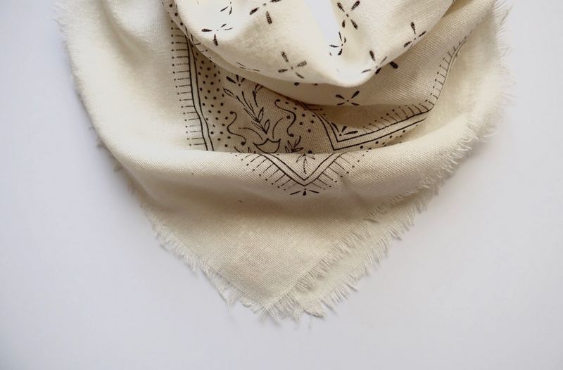 Eco Raw Studio Cream Classic Print Naturally Dyed Bandana in Black Ink ER6